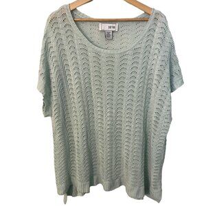 Joan Vass Linen Blend Open Weave Lightweight Sweater Women OS Missy Green